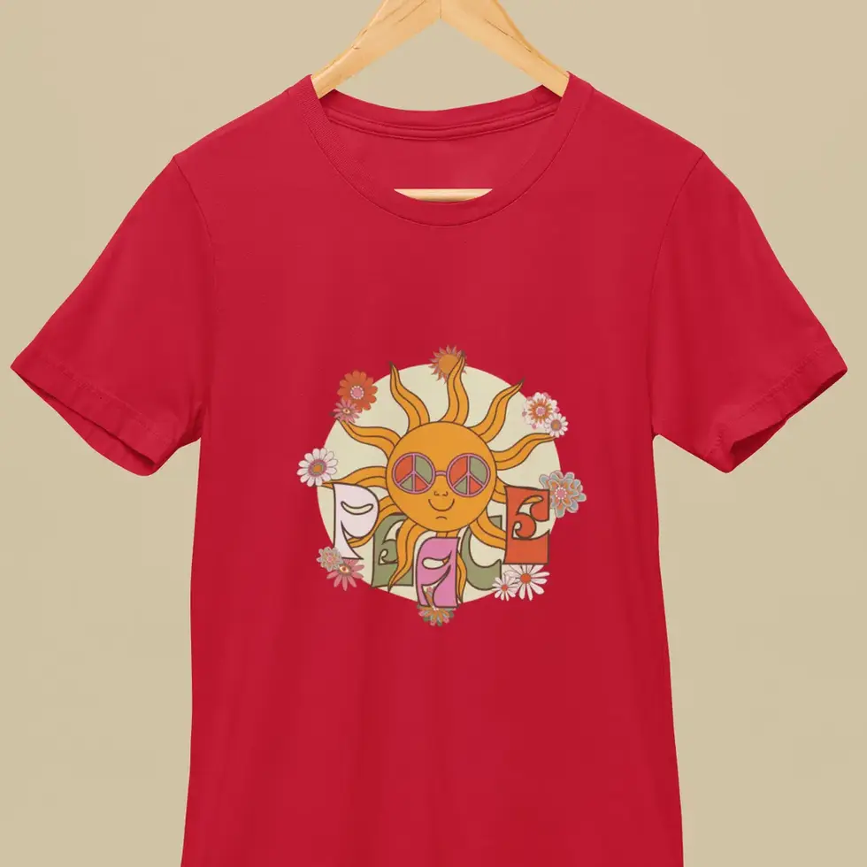 Red Retro Peace | Unisex Sun Flower Graphic Half Sleeve Tee
