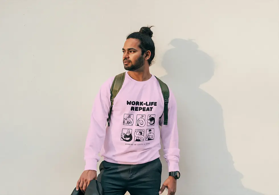Light pink Work life repeat Sweatshirt | Funny Graphic Men's Tee