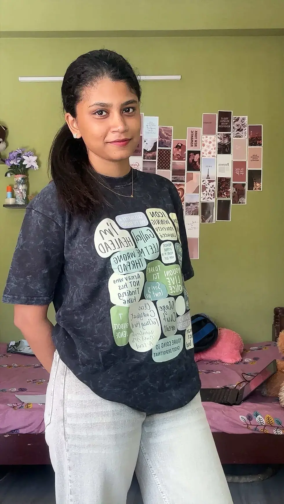 Abstract Typography Print | Oversized Acid Wash Women's Tee