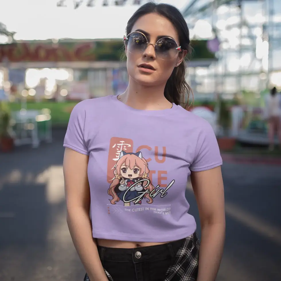 Iris lavender Cute Girls Anime Crop Top – Women’s Stylish Graphic T-Shirt