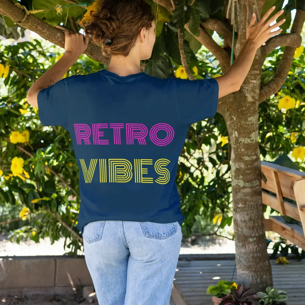 Navy blue back view Retro vibes Half sleeve T-shirt | Vintage Style Graphic Women's Tee