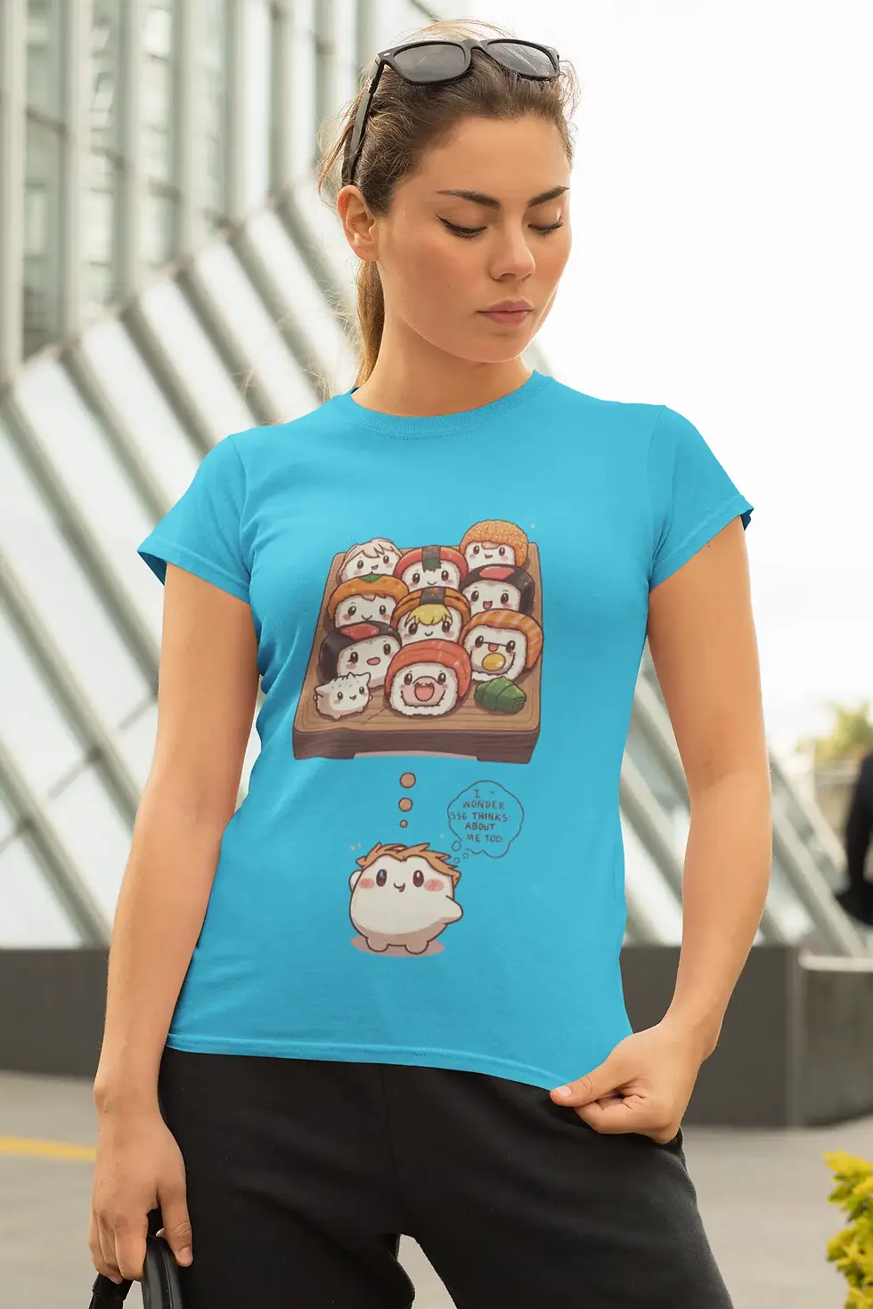 Sushi Anime Women’s Half Sleeve T-Shirt – Cute Japanese Streetwear Tee