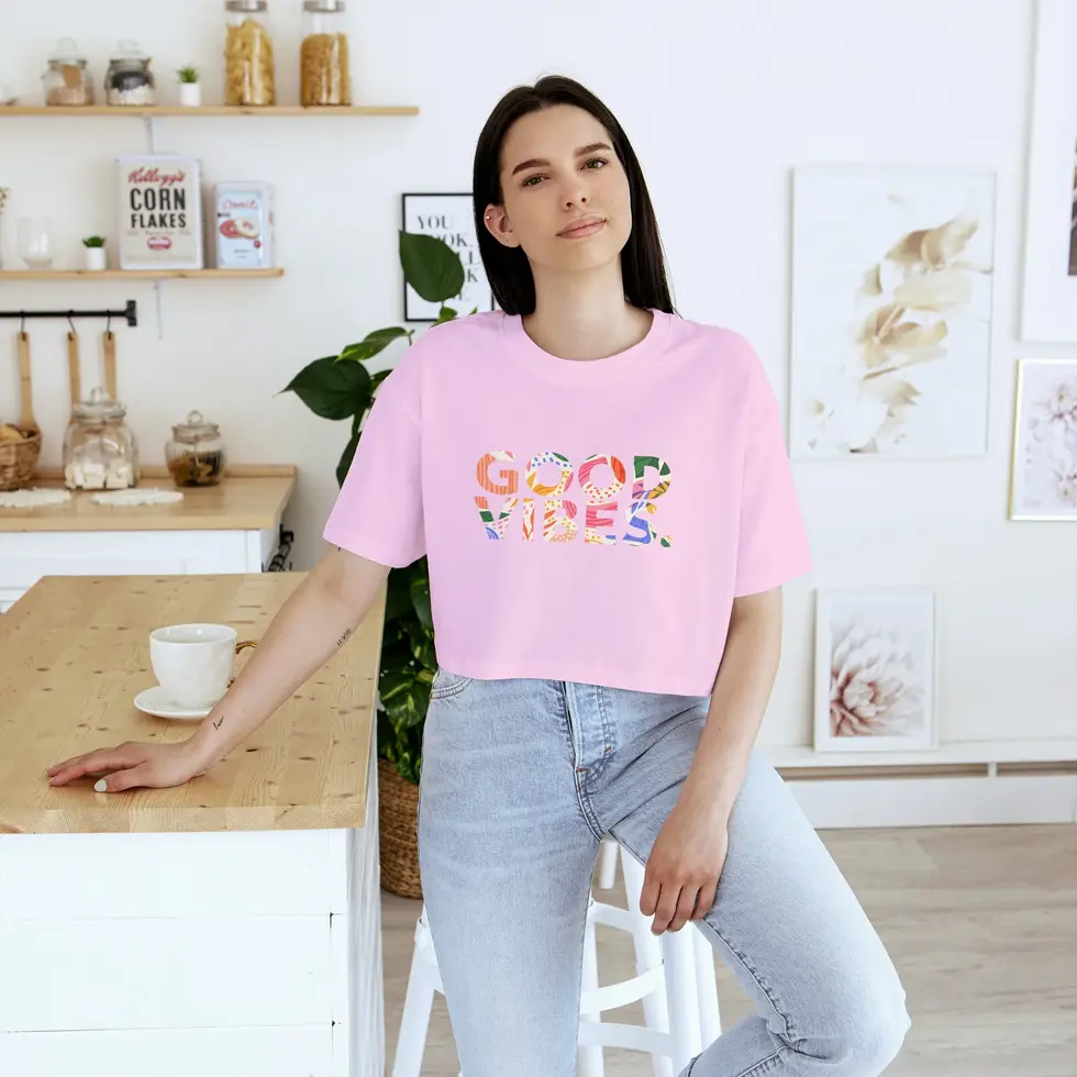 Light pink Good Vibes Crop top | Positive Graphic Women's Tee