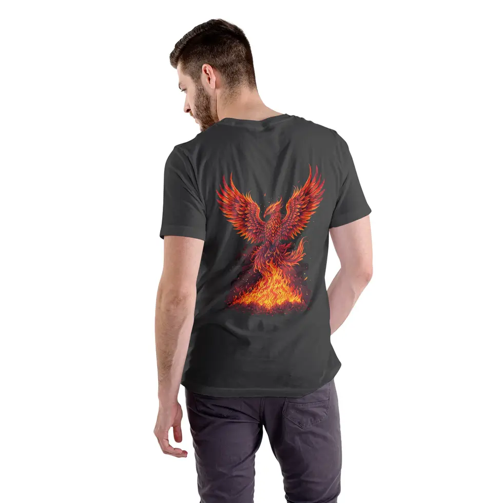 Black back view Rise again Phoenix Bird Half Sleeve | Motivational Graphic Tee