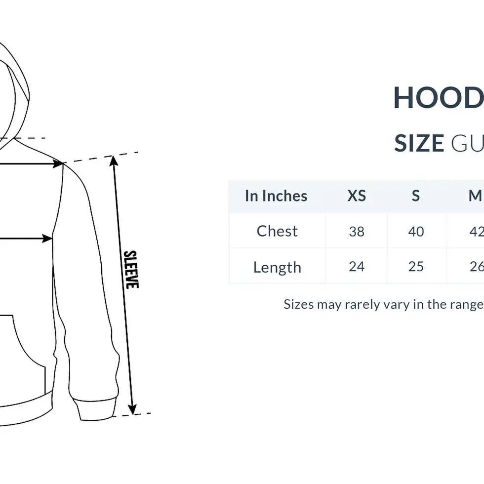 Men Hoodie size chart
