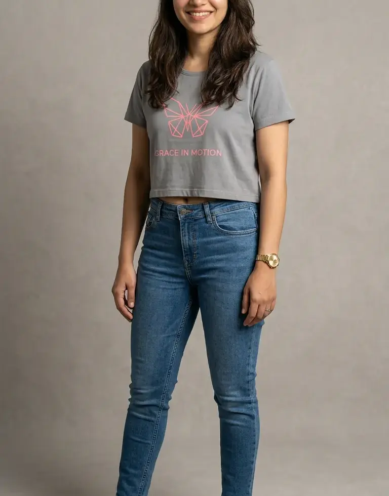 Melange gray Geometric Butterfly | Women's Crop Top