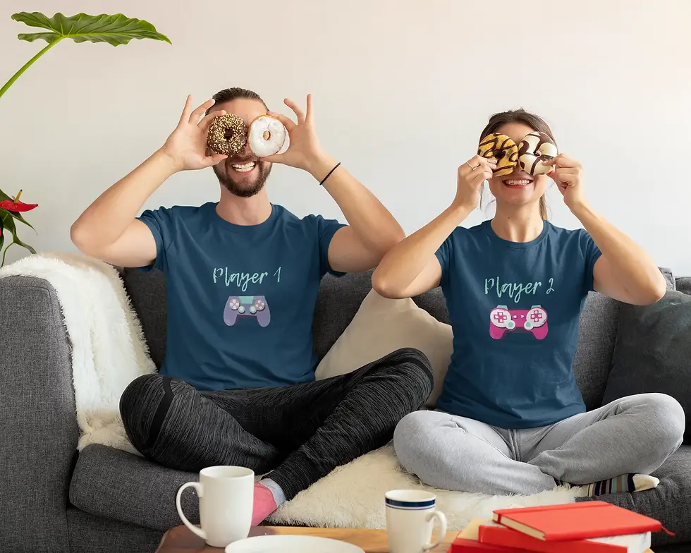 Player 1 & Player 2 Half Sleeve | Gaming Couple Graphic Tee