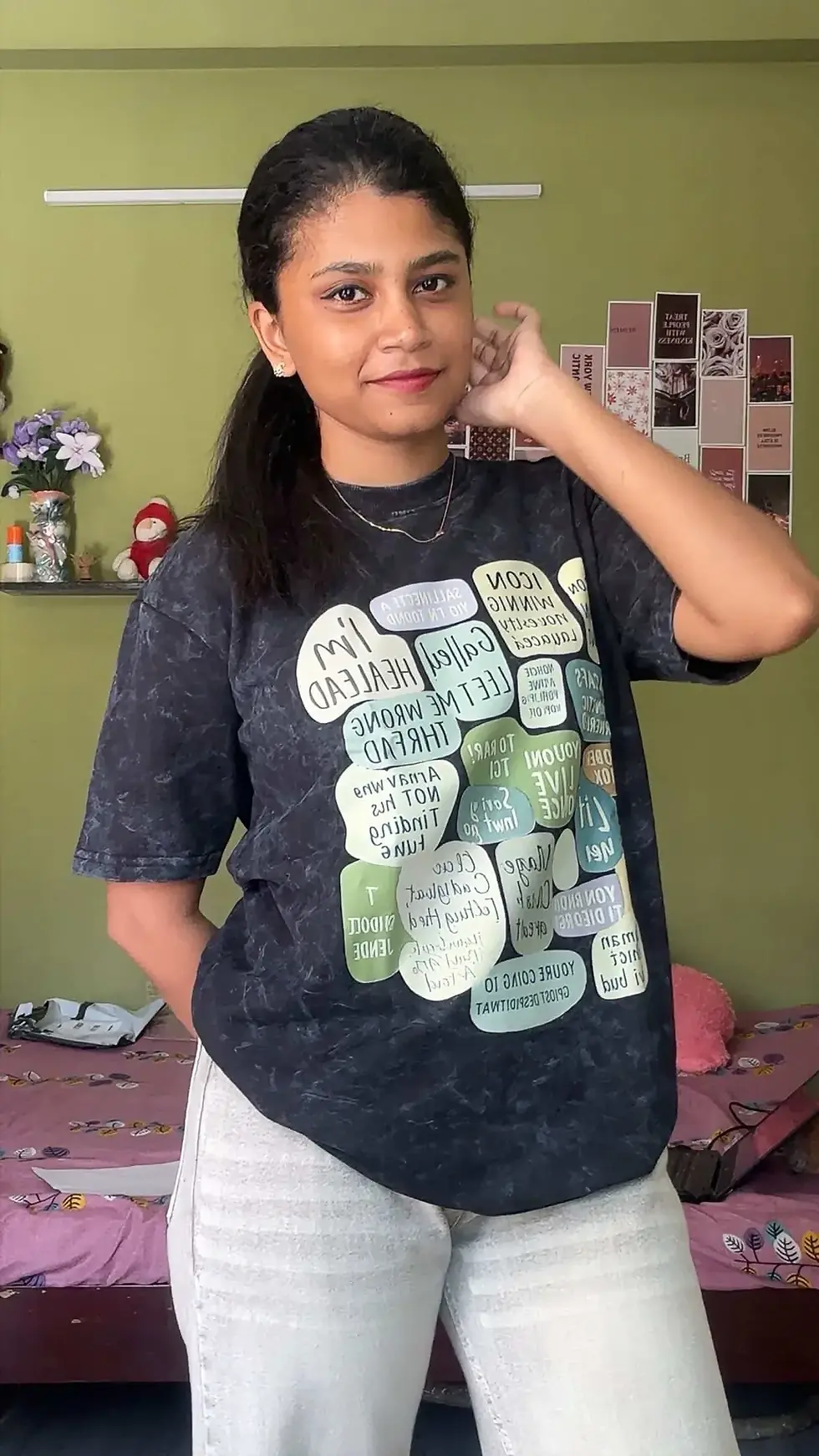 Abstract Typography Print | Oversized Acid Wash Women's Tee