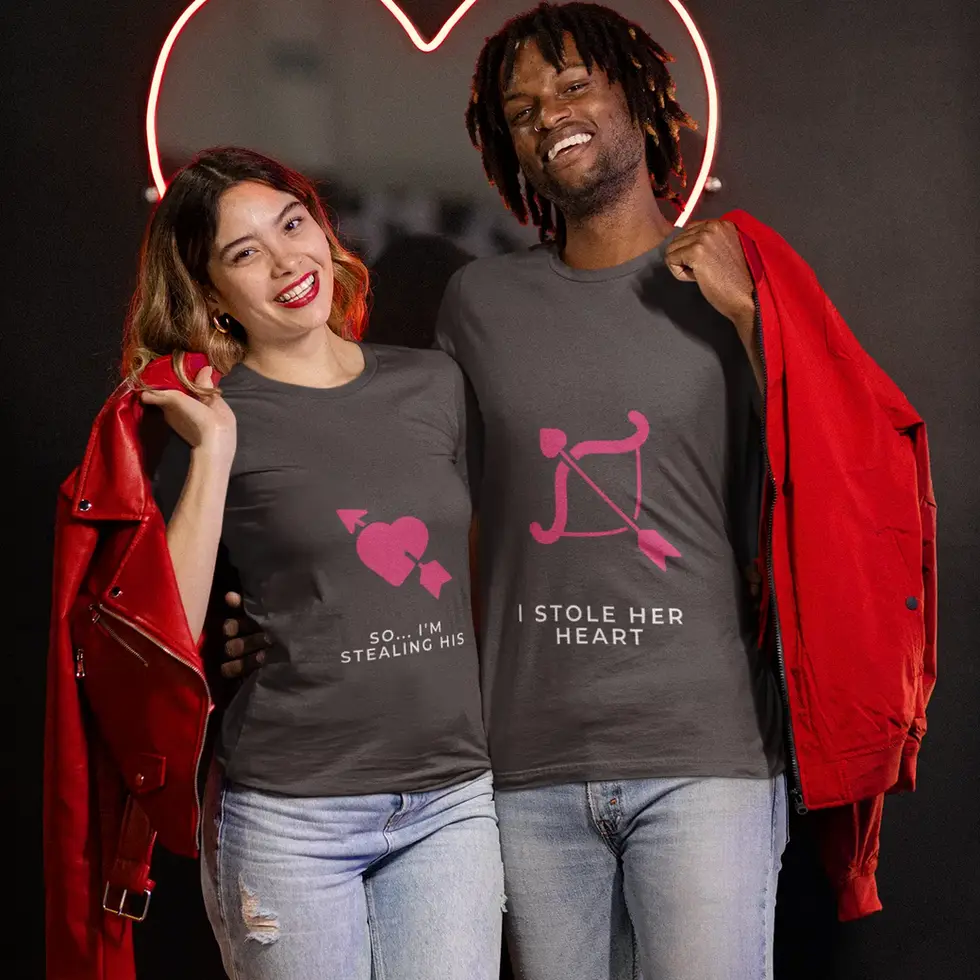 Charcoal grey Heart Thief & Stolen Heart(Couple T-Shirts)