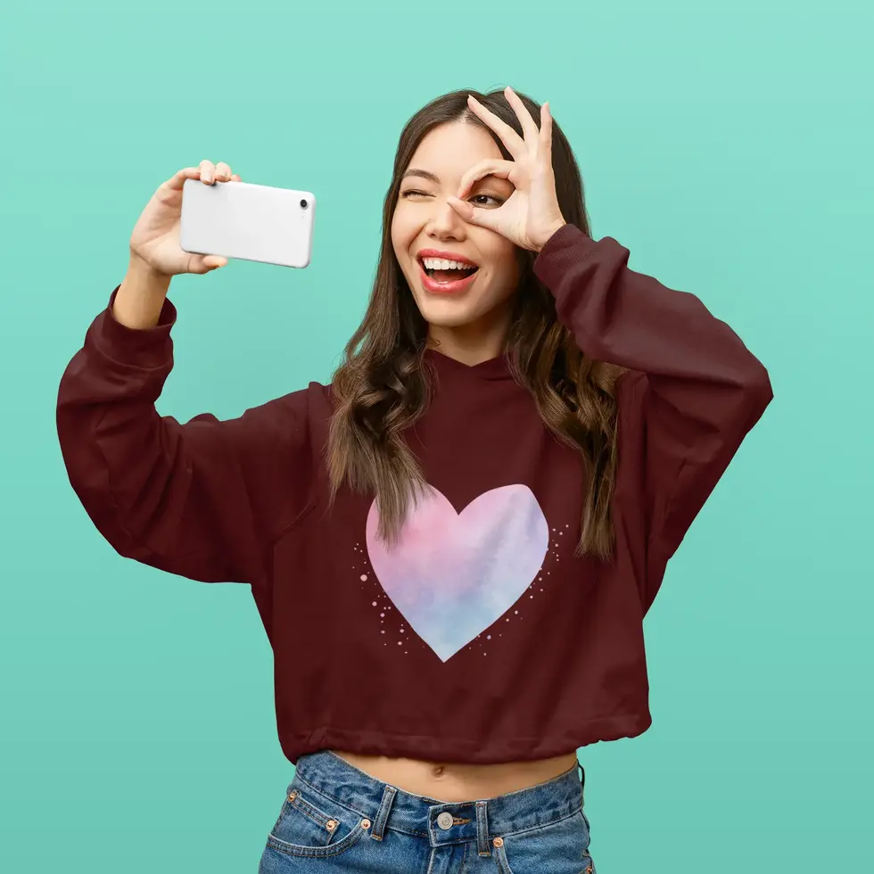 Maroon Pastel Watercolor Heart | Women's Crop Hoodie