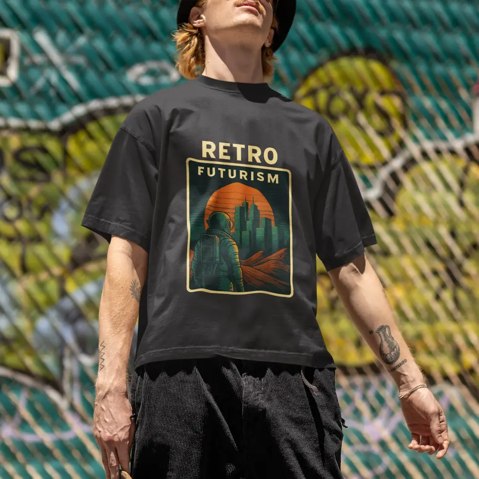 Black Retro Futurism | Graphic Oversized Men's T-Shirt