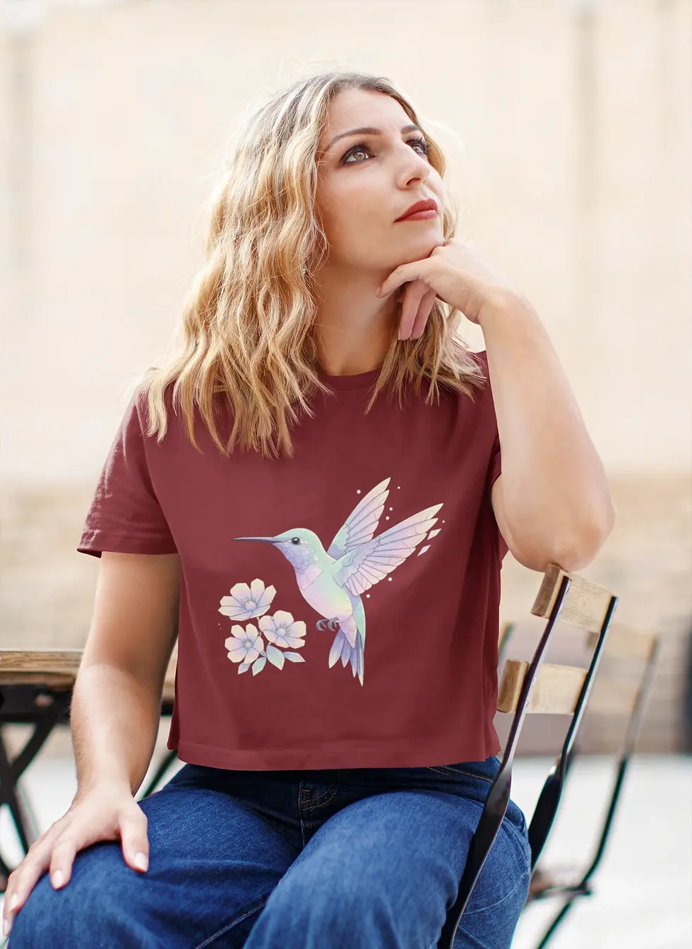 Maroon Hummingbird | Graphic Women’s Crop Top