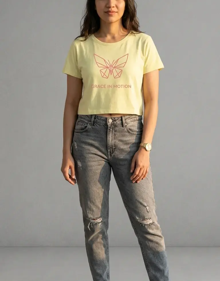 Butter yellow Geometric Butterfly | Women's Crop Top
