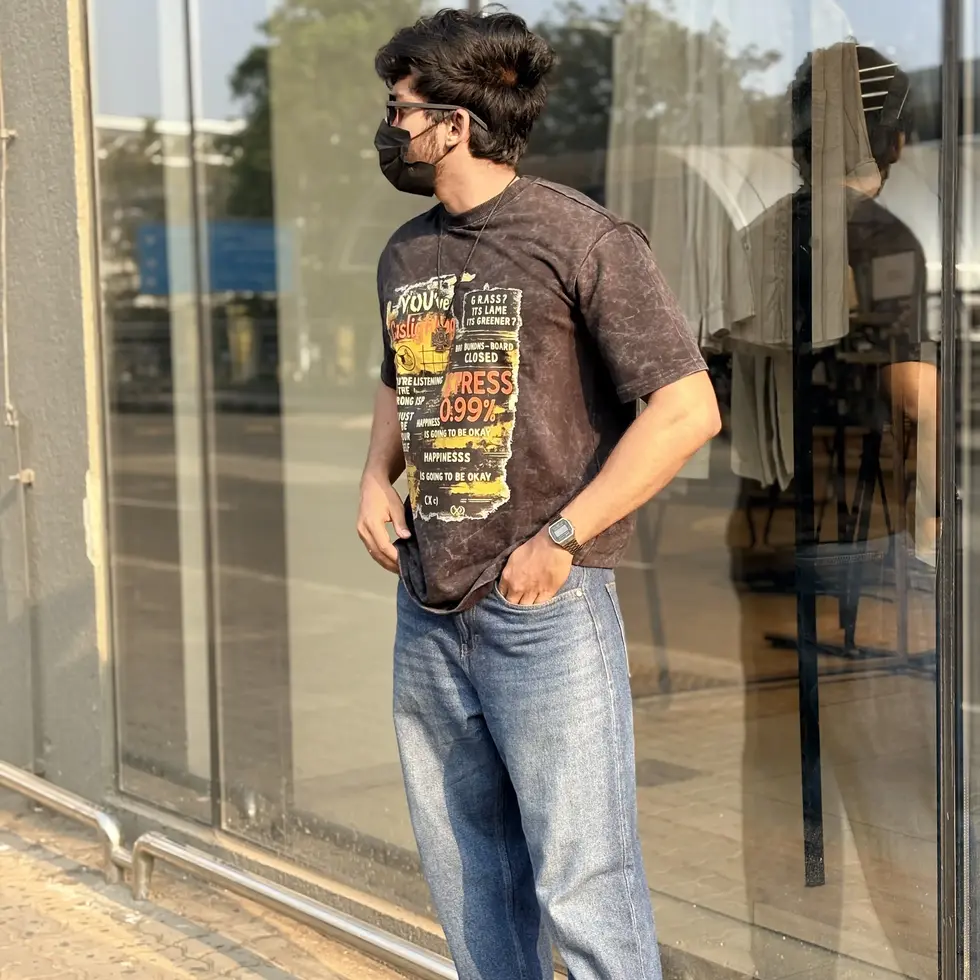 Black gray color Gaslighting Streetwear | Oversized Acid Wash Men's Tee