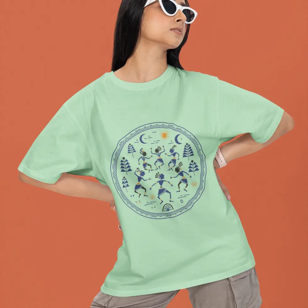Sage green Tribal Celestial Dance | Graphic Women’s Oversized Tee