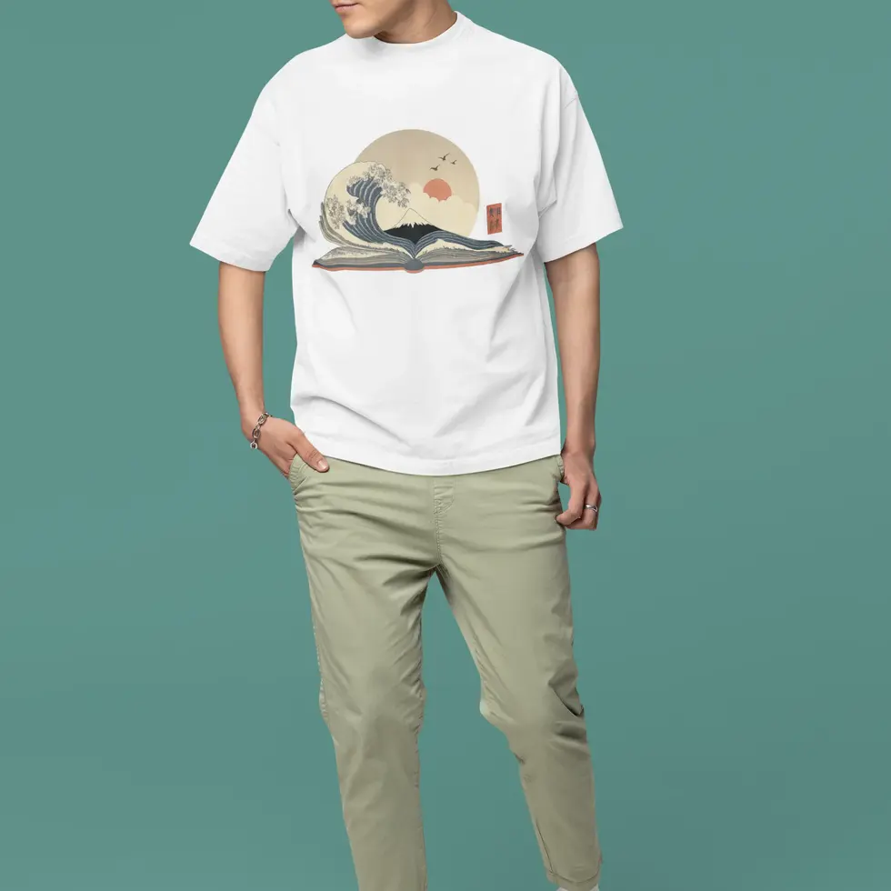 White Japanese Great Wave | Men's Oversized T-Shirt