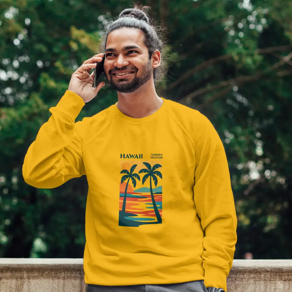 Golden yellow Hawaii Vibes Sweatshirt | Tropical Graphic Men's Tee