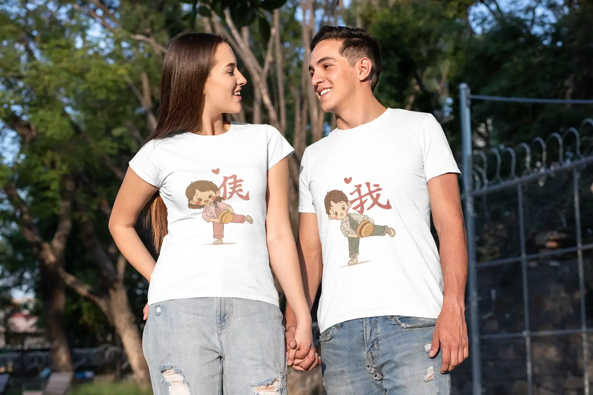 Cute Anime Couple T-Shirt – “Hòu” Love Print | Half Sleeve for Men & Women