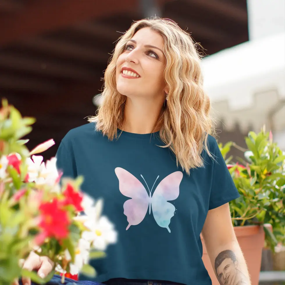 Navy blue Watercolor Pastel Butterfly | Aesthetic Women’s Crop Top