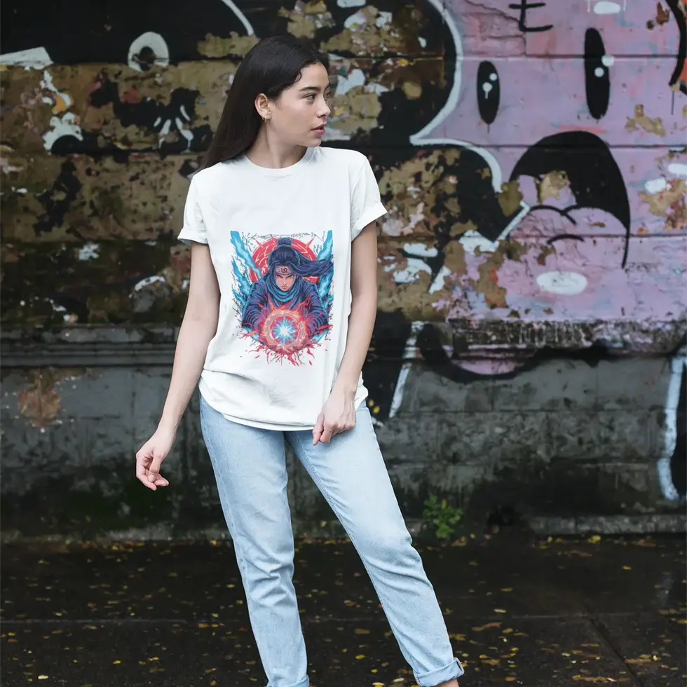 White Neon Ninja Girl with Thunder Lights Half sleeve | Graphic Women's Tee