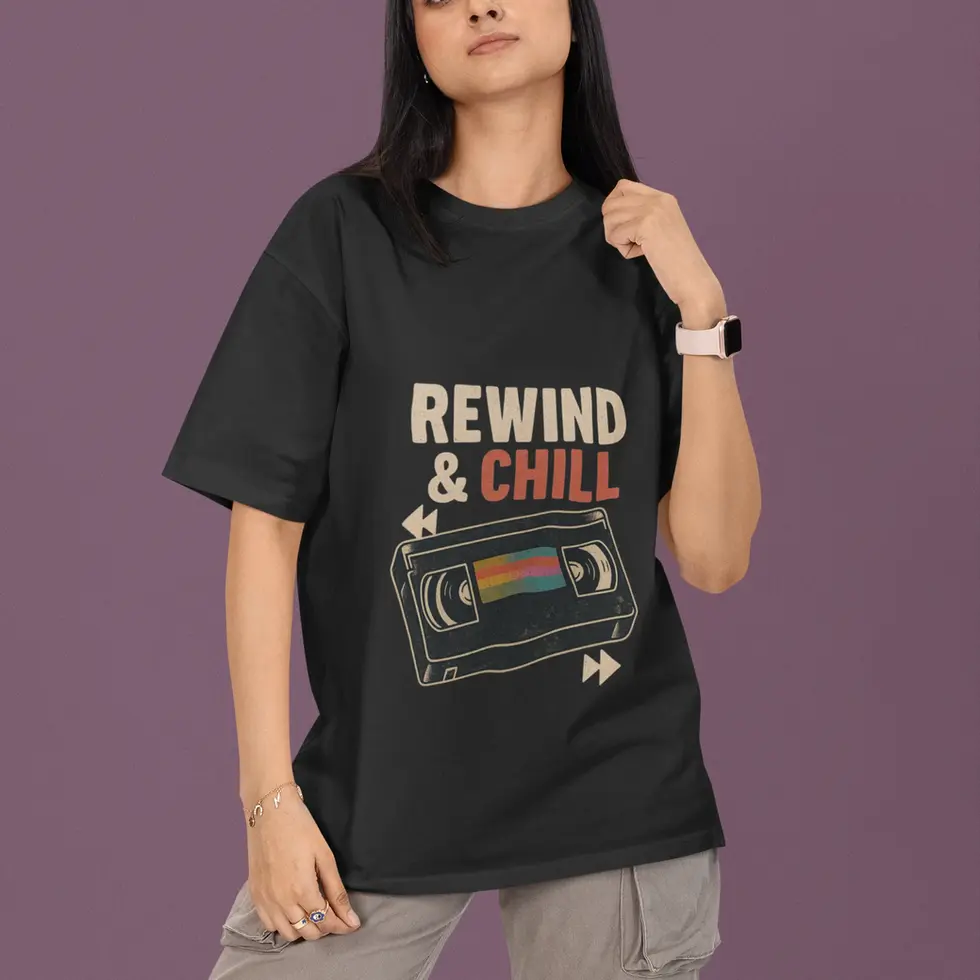 Black Retro Tape Vintage Aesthetic | Women's Oversized Tee