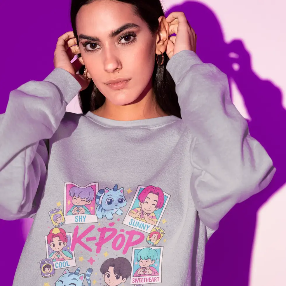 Melange grey Cute Chibi Korean Pop Women's Sweatshirt-Kawaii Style