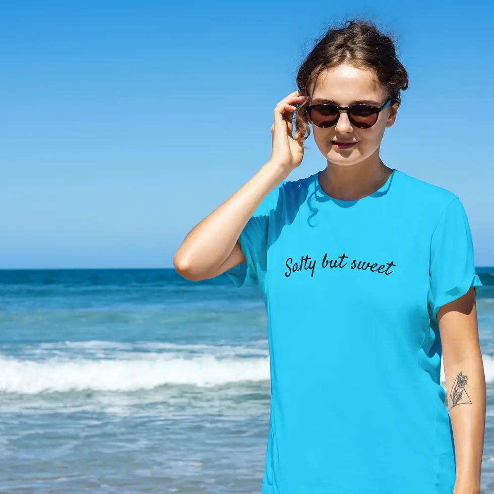 Sky blue front view Beach Vibes Half Sleeve T-shirt-Shell graphic women's Tee