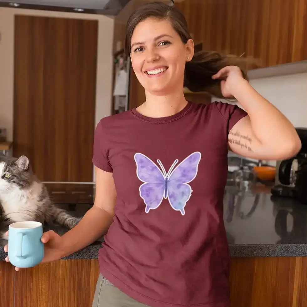 Maroon Minimalist Purple Butterfly | Women's Half sleeve Tee