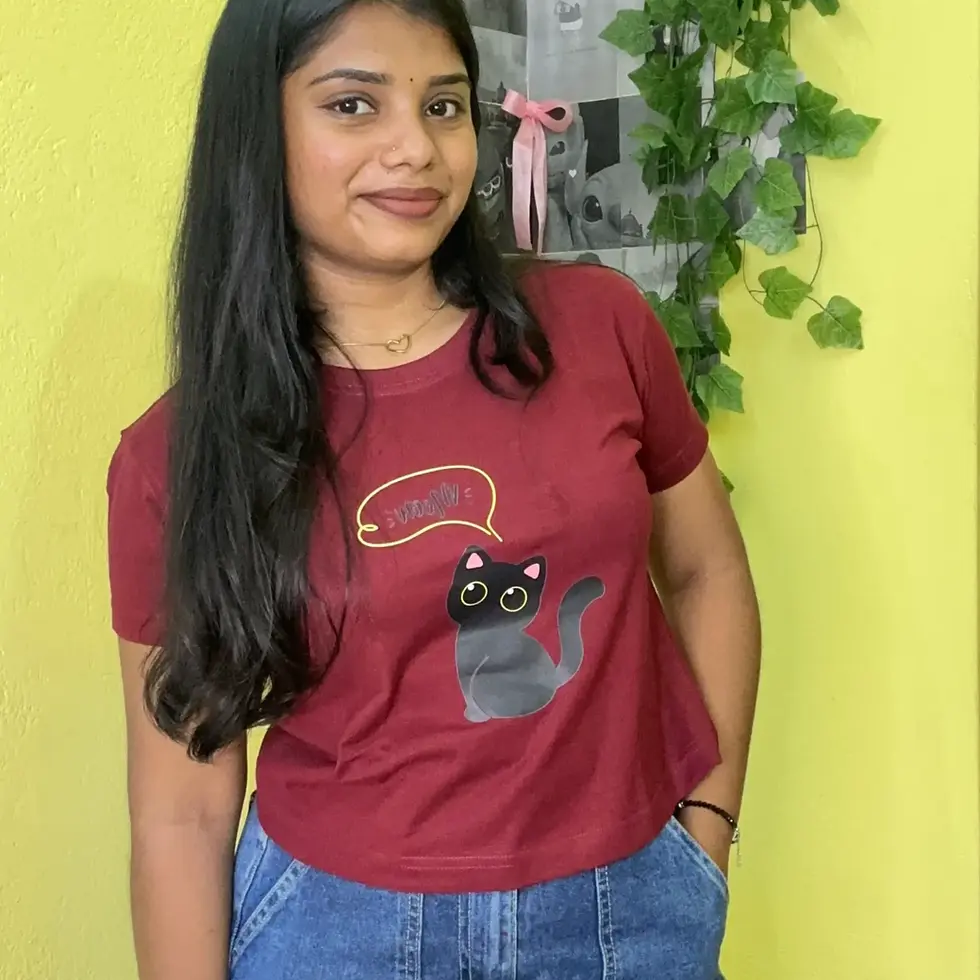 Maroon Purr-Fectly Cute Women's Croptop-Meow graphic Tee