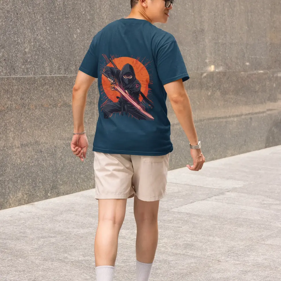 Navy blue back view Anime Shinobi Ninja Graphic Men’s Half Sleeve Tee
