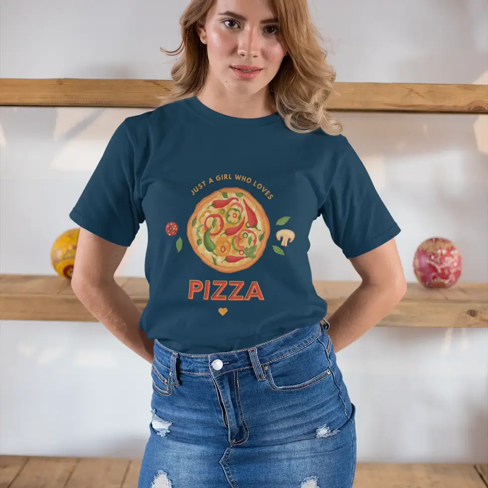 Navy blue Just a Girl Who Loves Pizza Graphic T-Shirt | Women's Half Sleeve Tee
