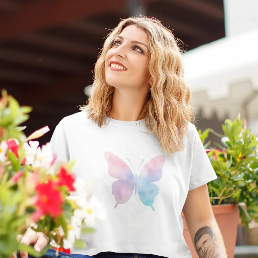 White Watercolor Pastel Butterfly | Aesthetic Women’s Crop Top