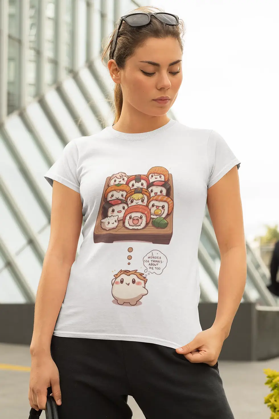 White Sushi Anime Women’s Half Sleeve T-Shirt – Cute Japanese Streetwear Tee