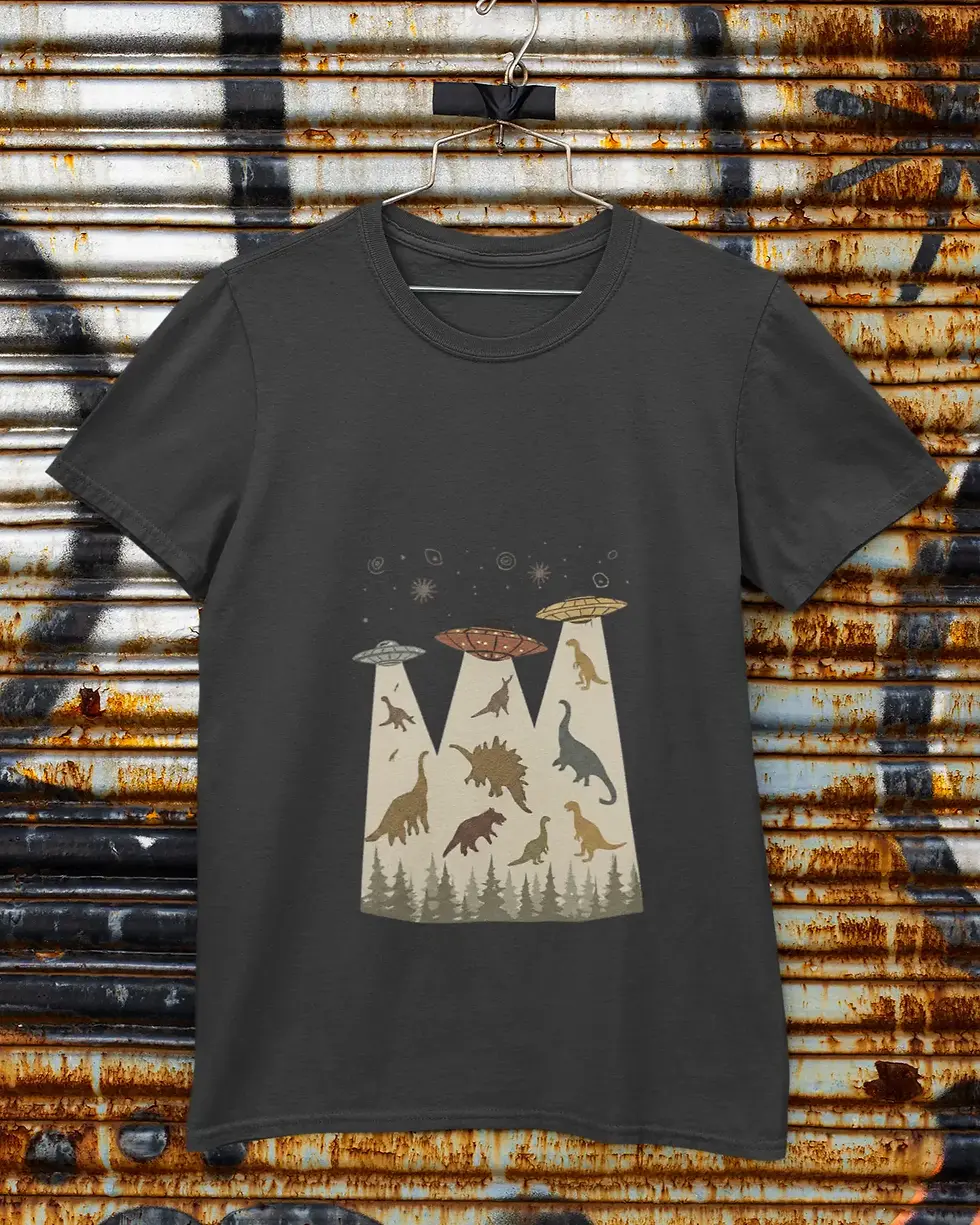 UFO Alien Dinosaur T-Shirt | Retro Sci-Fi Unisex Half Sleeve Tee