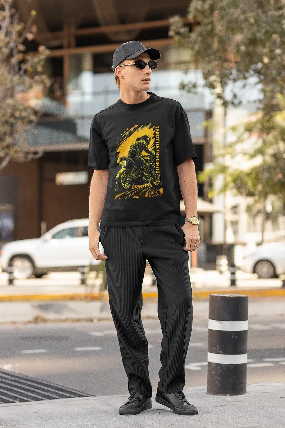 Black Biker Graphic Streetwear | Men's Oversized Tee