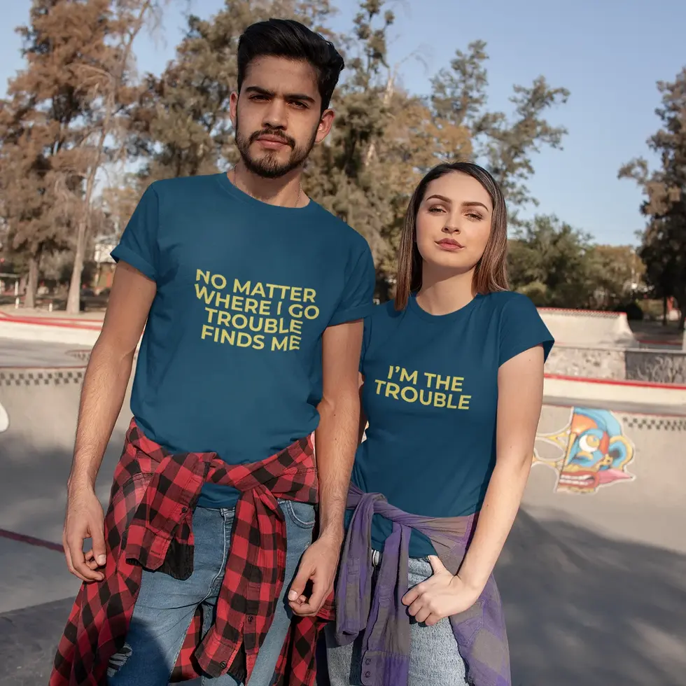 Navy blue I'm The Trouble & Trouble Finds Me | Couple Tee