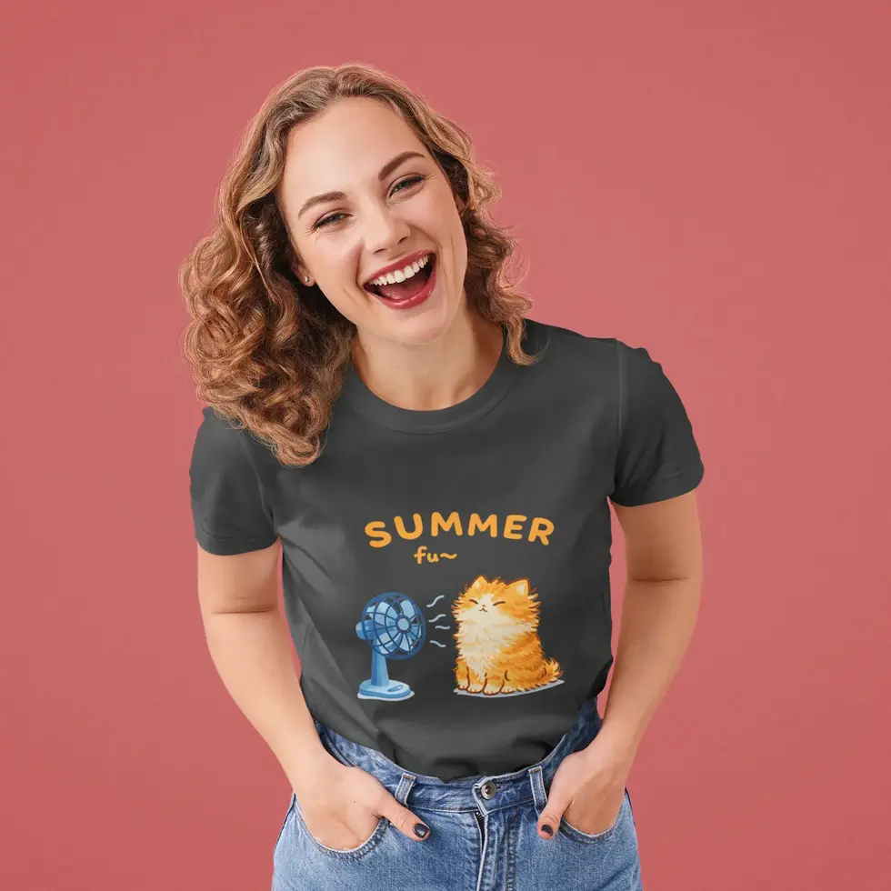 Black Cat Fluffy Summer Fun | Women's Half sleeve Tee