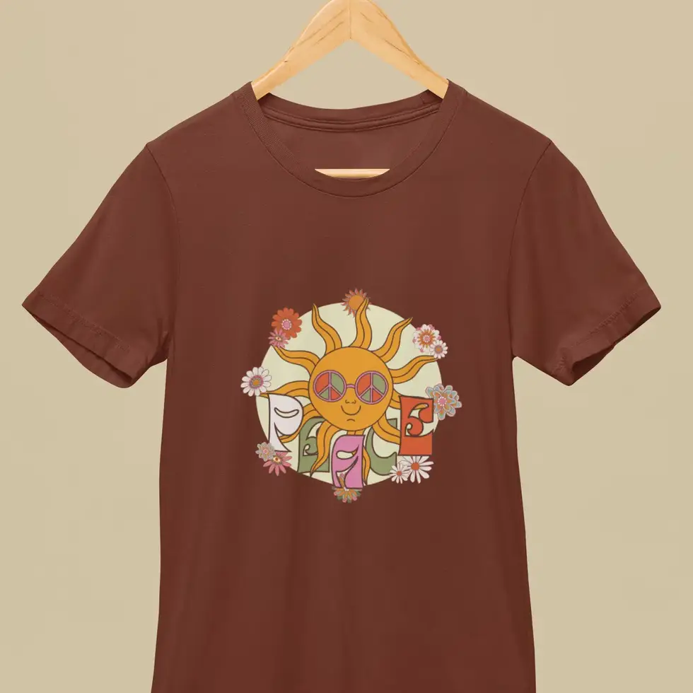 Coffee brown Retro Peace | Unisex Sun Flower Graphic Half Sleeve Tee
