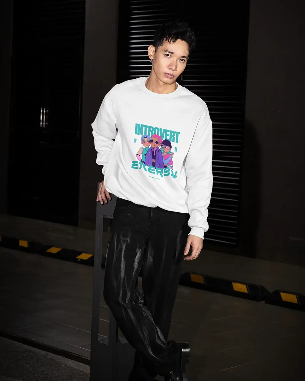 White Introvert style Sweatshirt | Casual Graphic men's Tee
