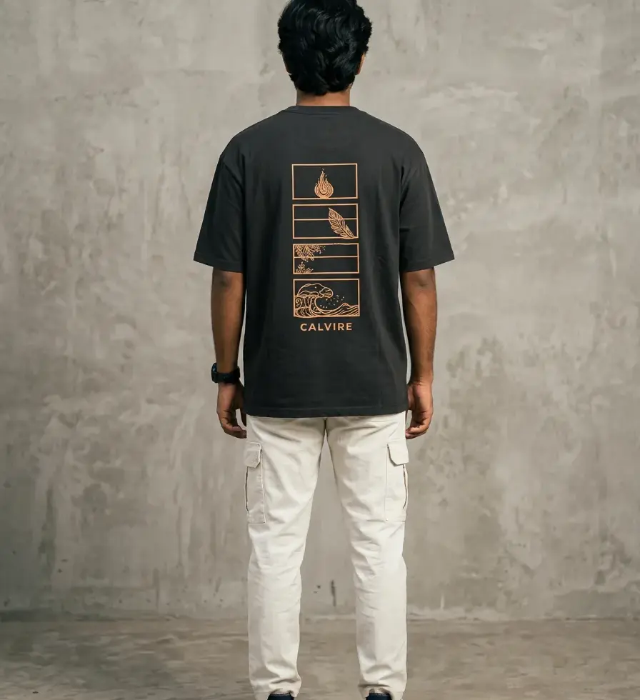 Black Elements Graphic Back Print | Men's Oversized Tee