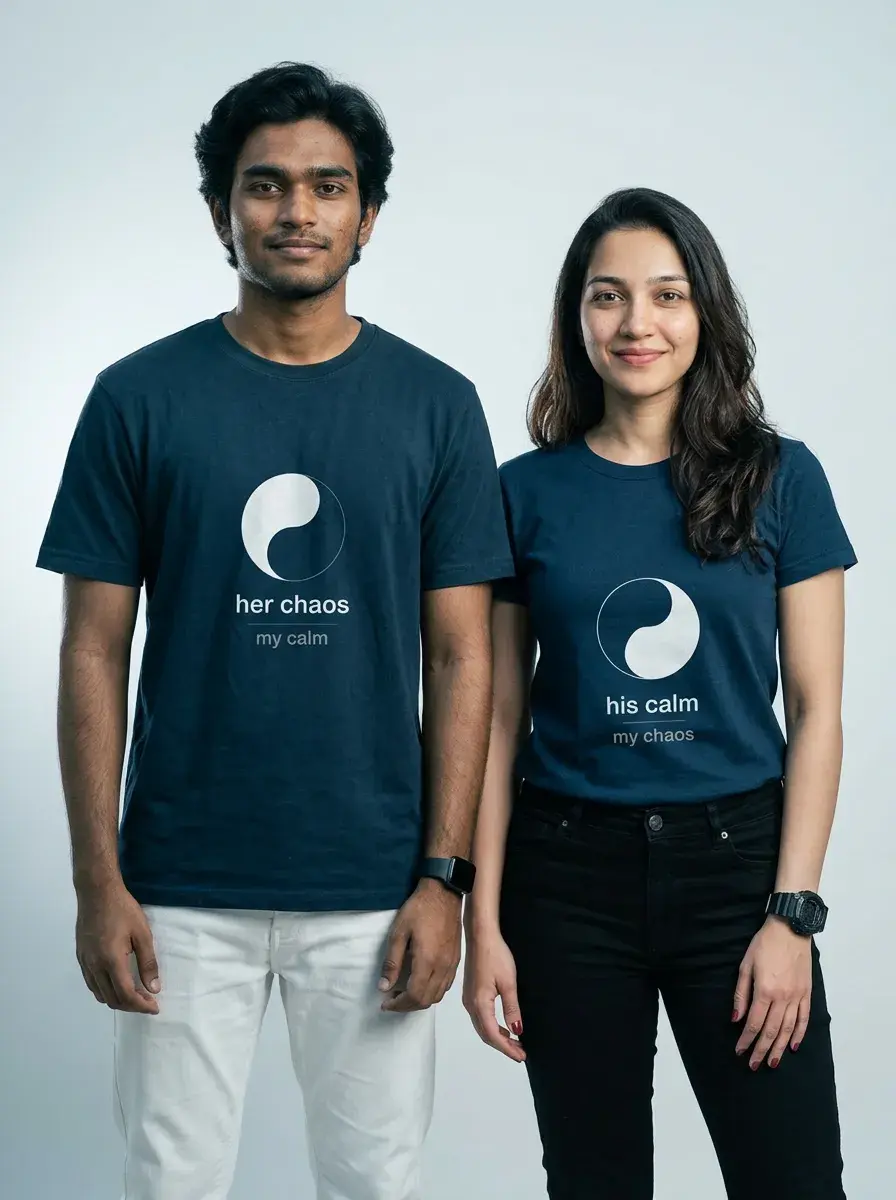 navy blue His Calm & Her Chaos | Couple Tee