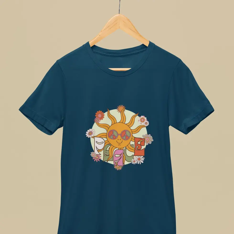 Navy blue Retro Peace | Unisex Sun Flower Graphic Half Sleeve Tee