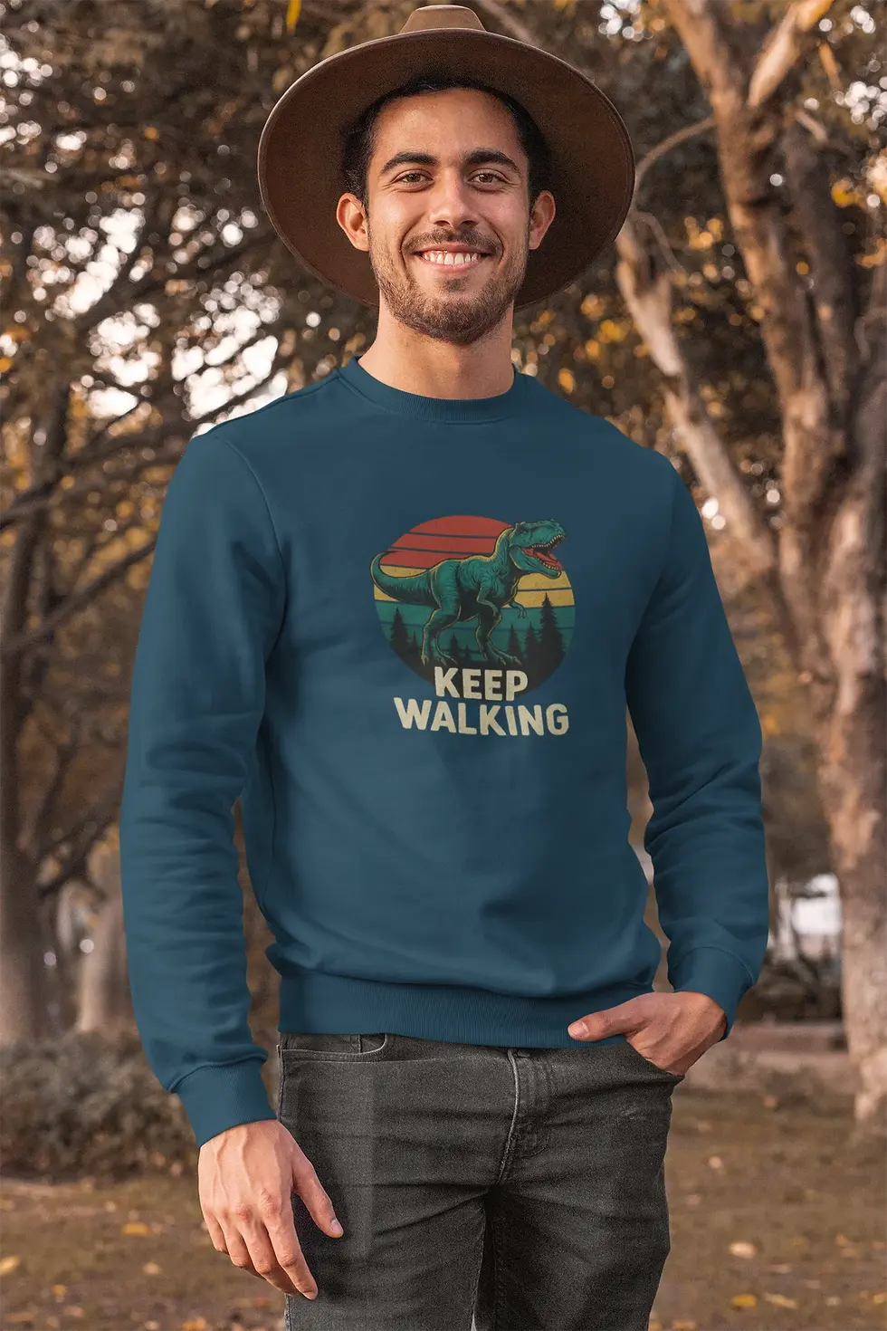 Navy blue Keep Walking T-Rex Graphic | Men's Sweatshirt