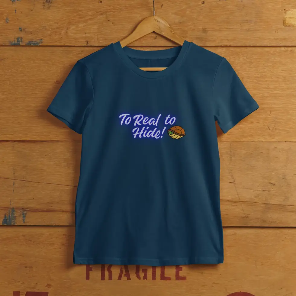 Navy blue Too Real to Hide! Neon Glow T-Shirt | Unisex Half Sleeve Tee