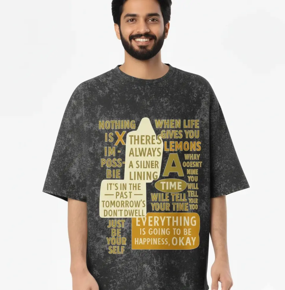 Positive Quote Streetwear | Oversized Acid Wash Men's Tee