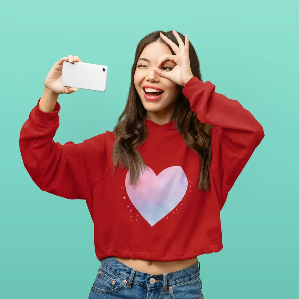Red Pastel Watercolor Heart | Women's Crop Hoodie