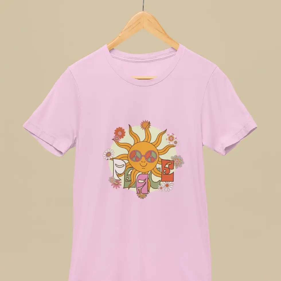 Light pink Retro Peace | Unisex Sun Flower Graphic Half Sleeve Tee