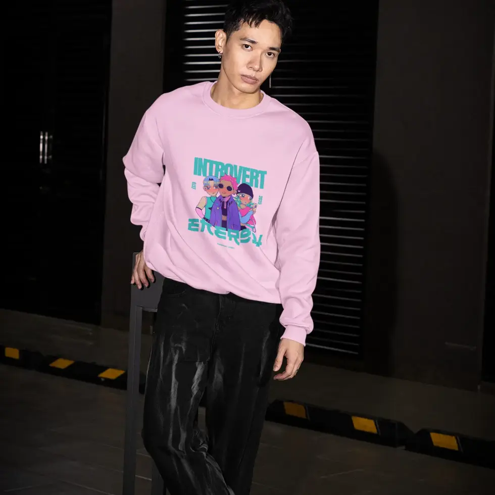 Light pink Introvert style Sweatshirt | Casual Graphic men's Tee