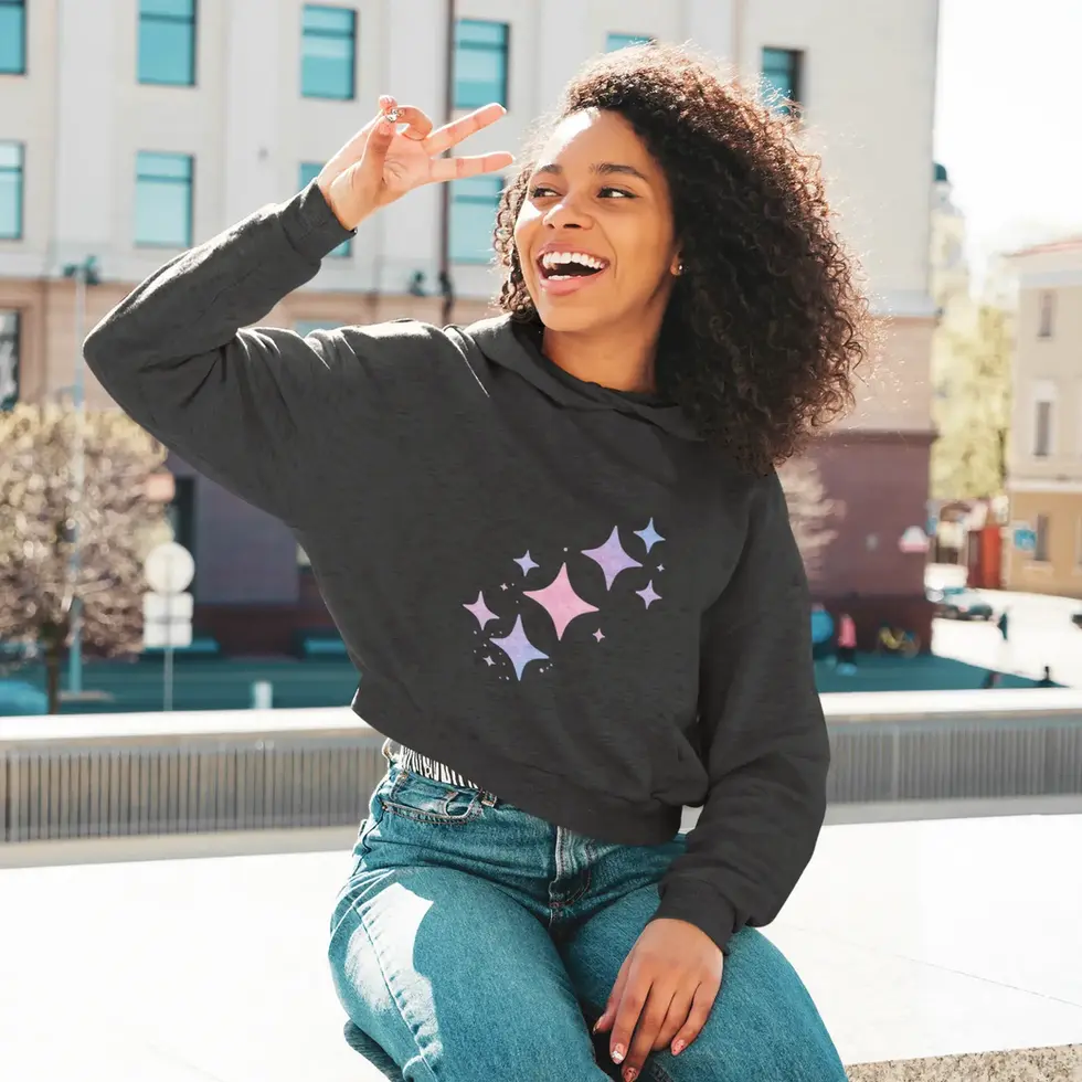 Black Pastel Aesthetic Star | Women's Crop Hoodie