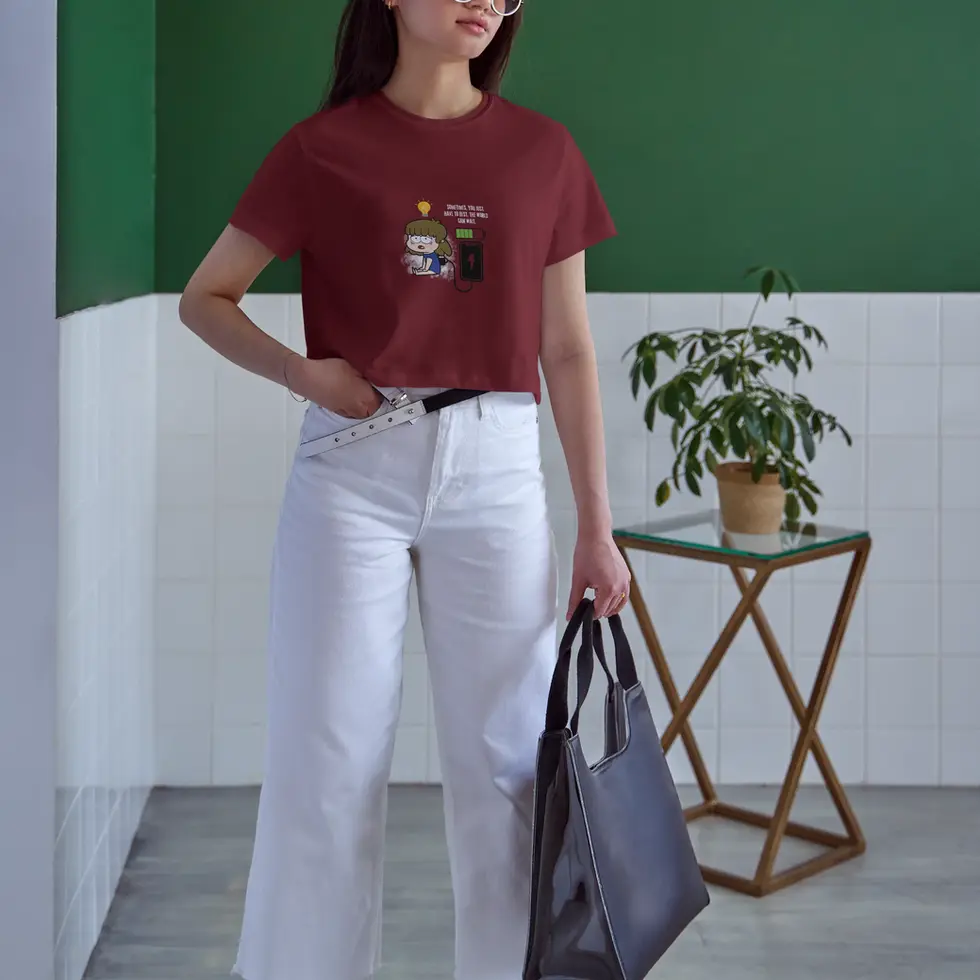 Maroon Sometimes you have to reset Crop Top | Unique Graphic women's Tee